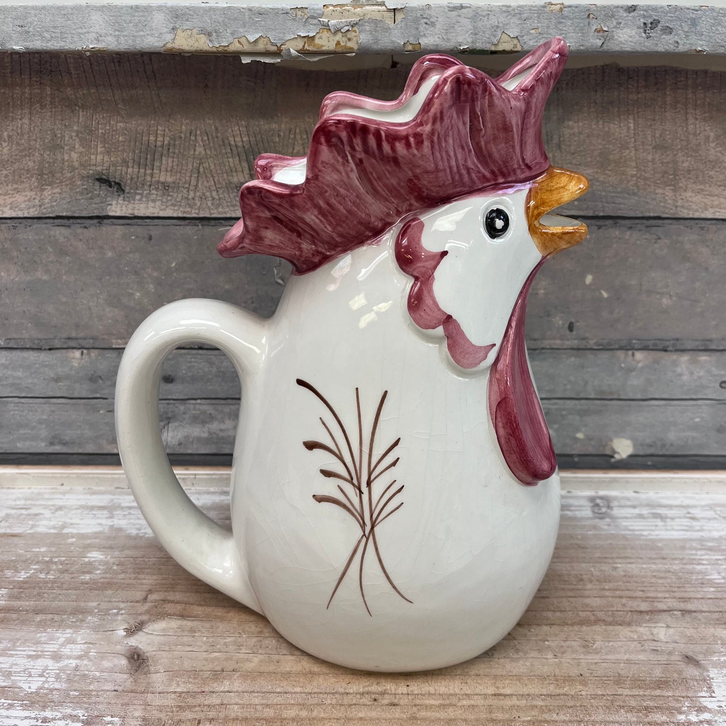 Majolica Style Rooster Pitcher