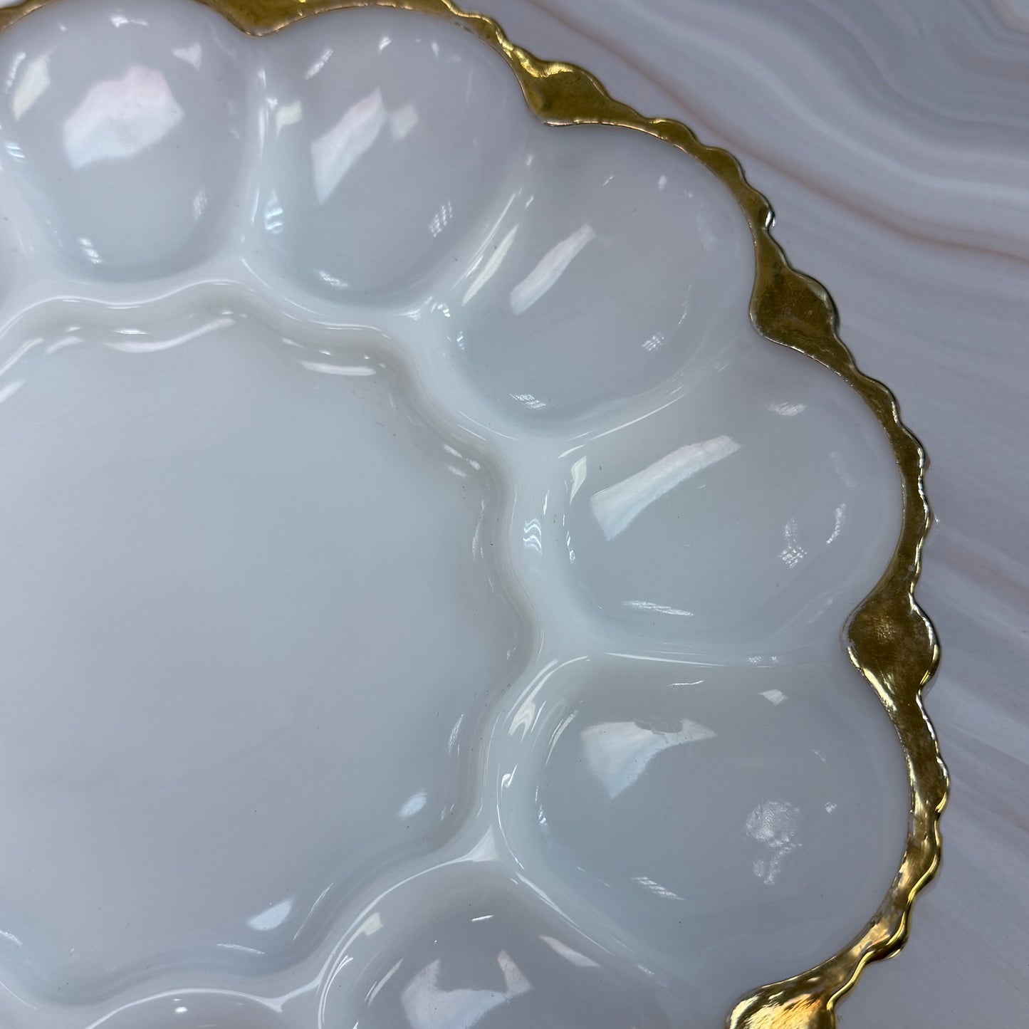 Anchor Hocking Gilded Milk Glass Deviled Egg Serving Tray