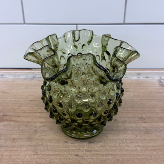 Fenton Colonial Green Hobnail Vase Vintage Art Glass Decor