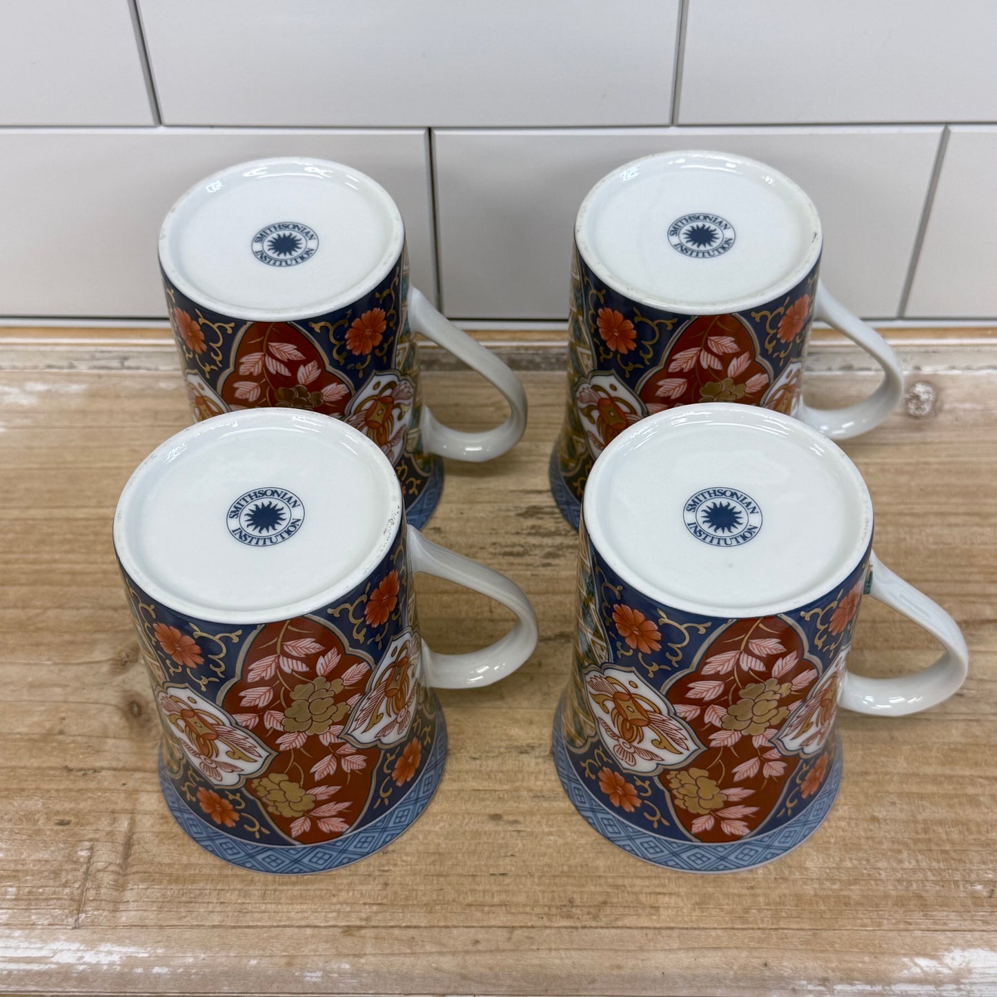 Smithsonian Imari Style Gilded Porcelain Mugs Set of 4