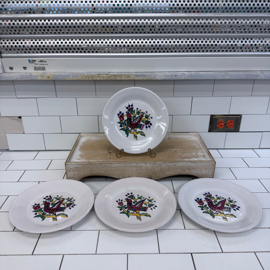 Tunisian Folk Art Bird Dinner Plates Set of 4 Vintage 1970s