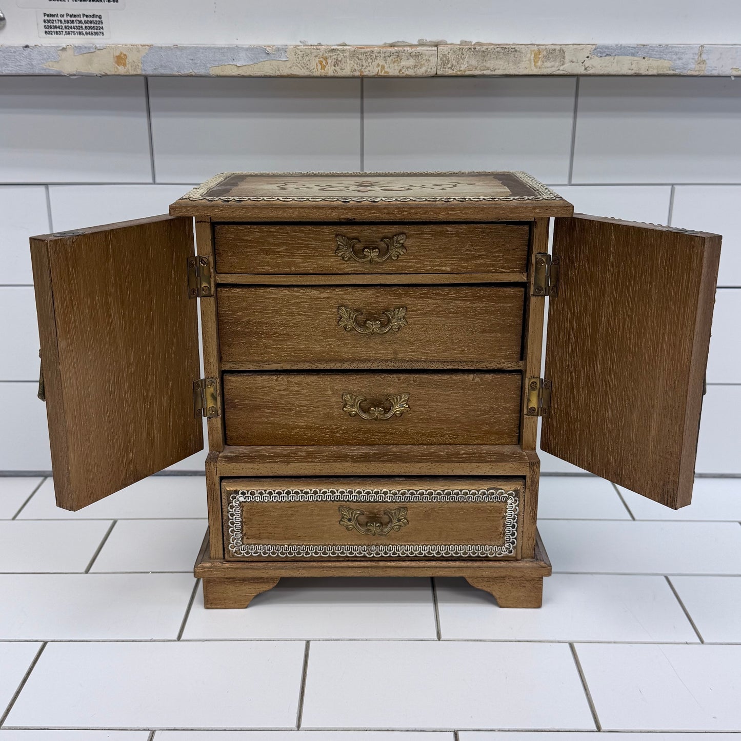 French Provincial Music Box Jewelry Cabinet Chest Vintage