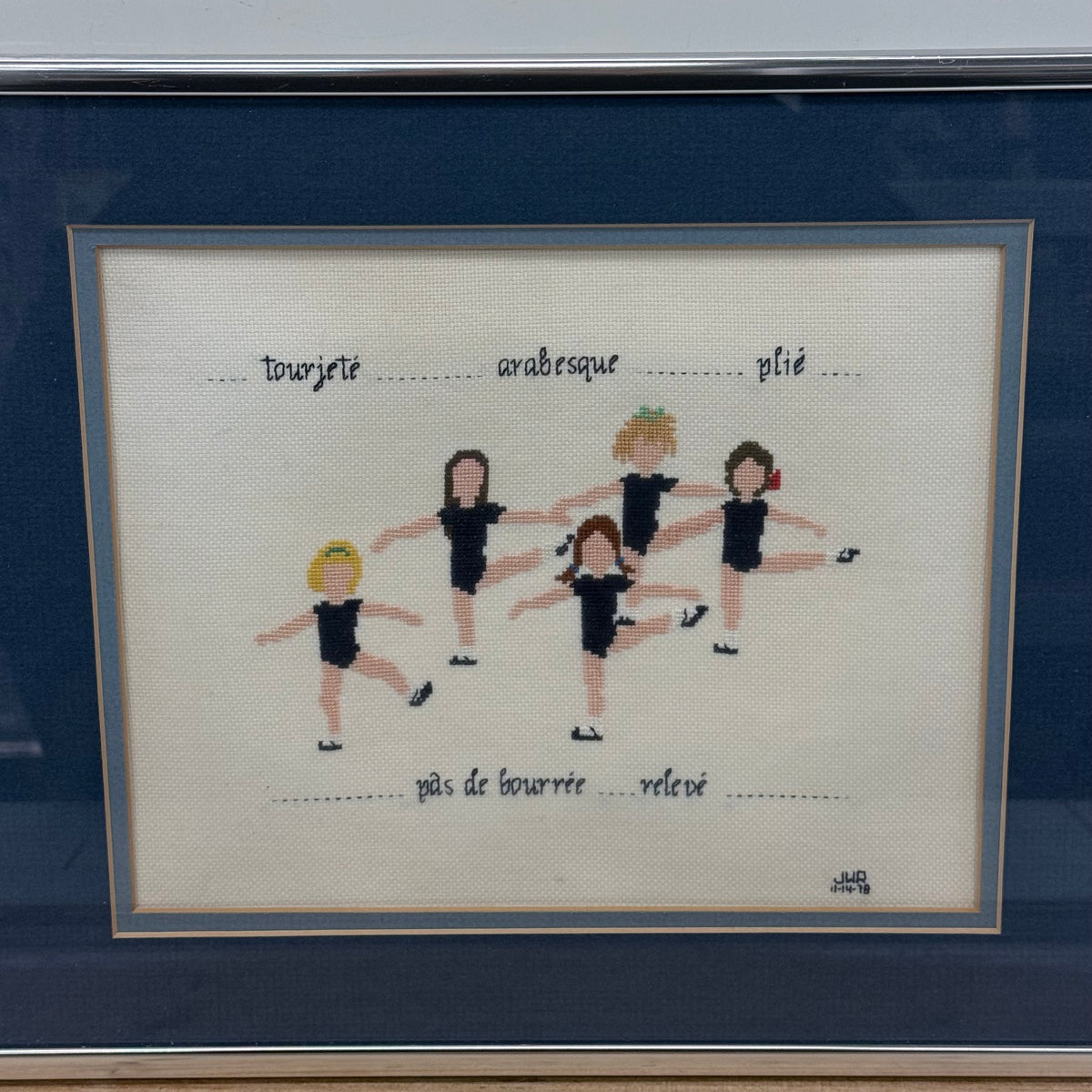 Ballet Dancers Cross Stitch Framed Needlework Vintage 1978