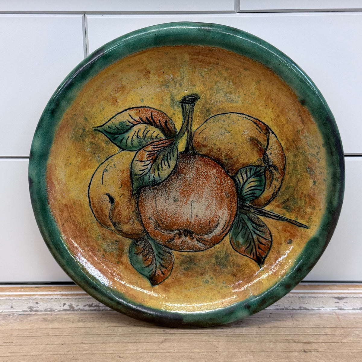 Studio Pottery Apple Fruit Wall Plate Folk Art Vintage Signed