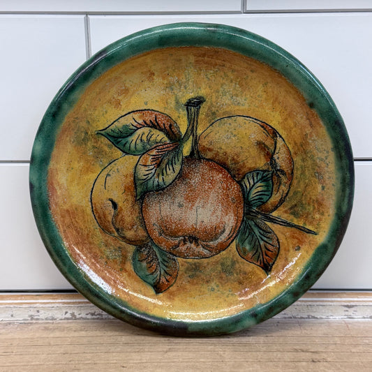 Studio Pottery Apple Fruit Wall Plate Folk Art Vintage Signed