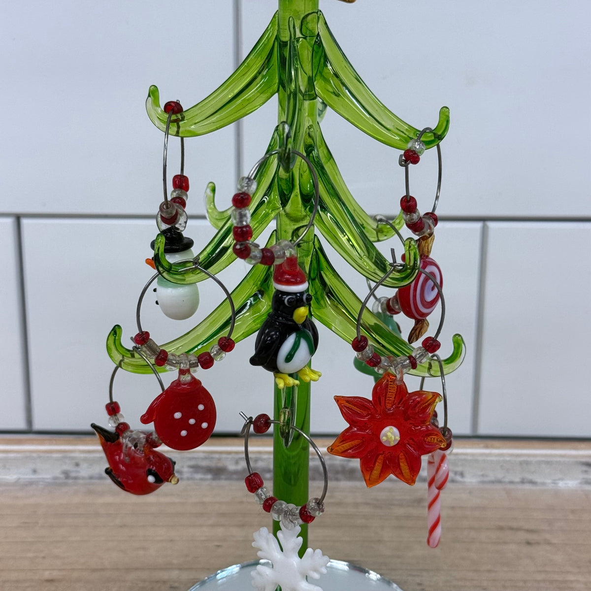 LS Arts Glass Christmas Tree Wine Charm Holder