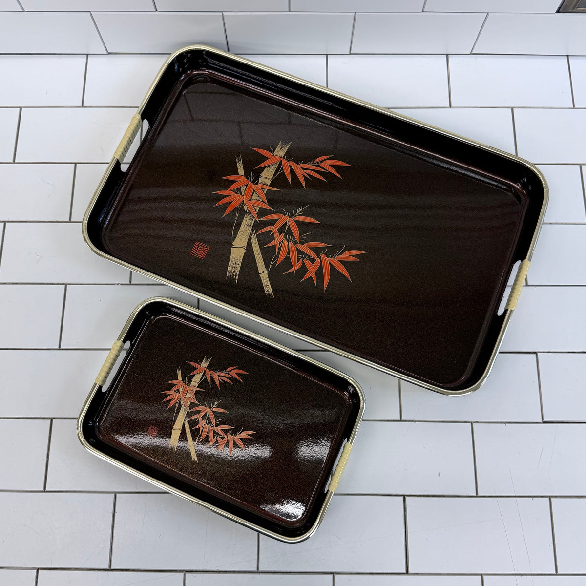 Japanese Style Bamboo Serving Trays Set of 2