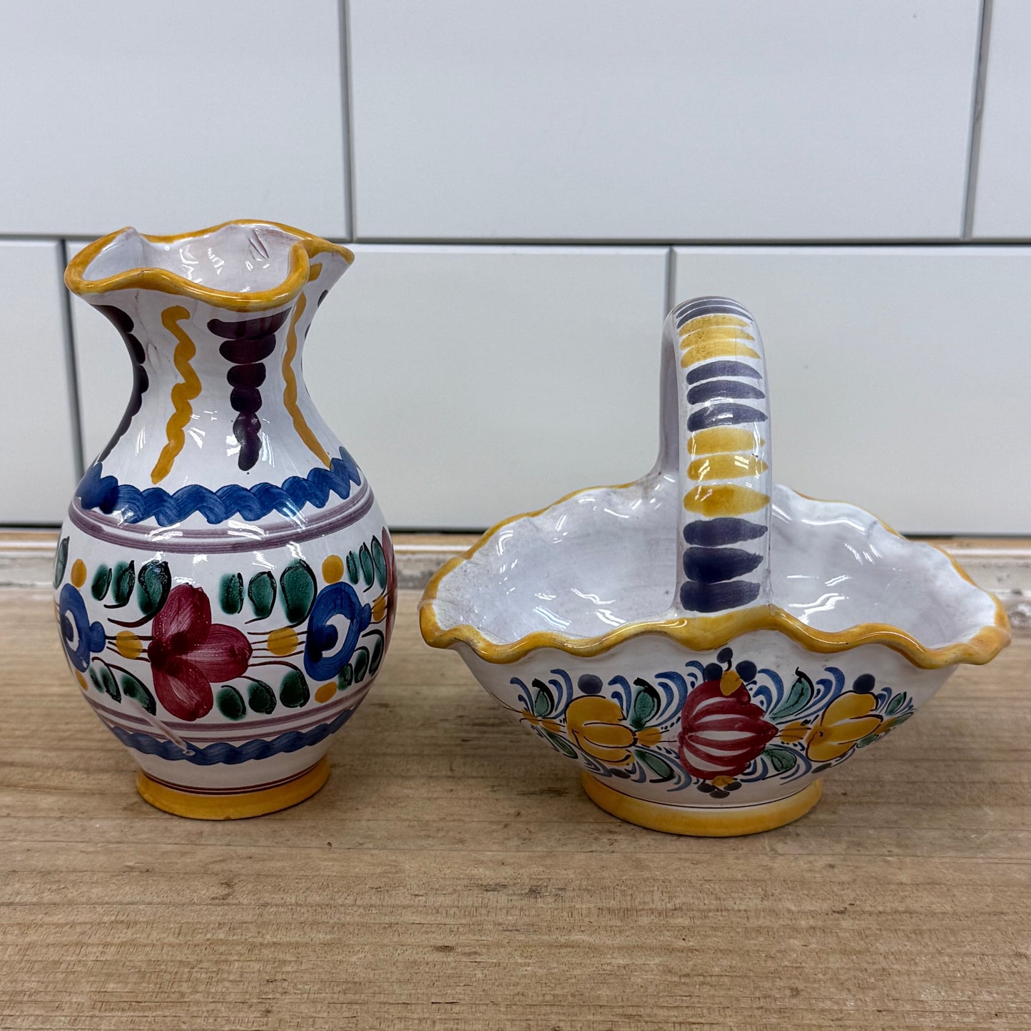 European Hand Painted Pottery Lot Quimper Modra Portugal Set of 5