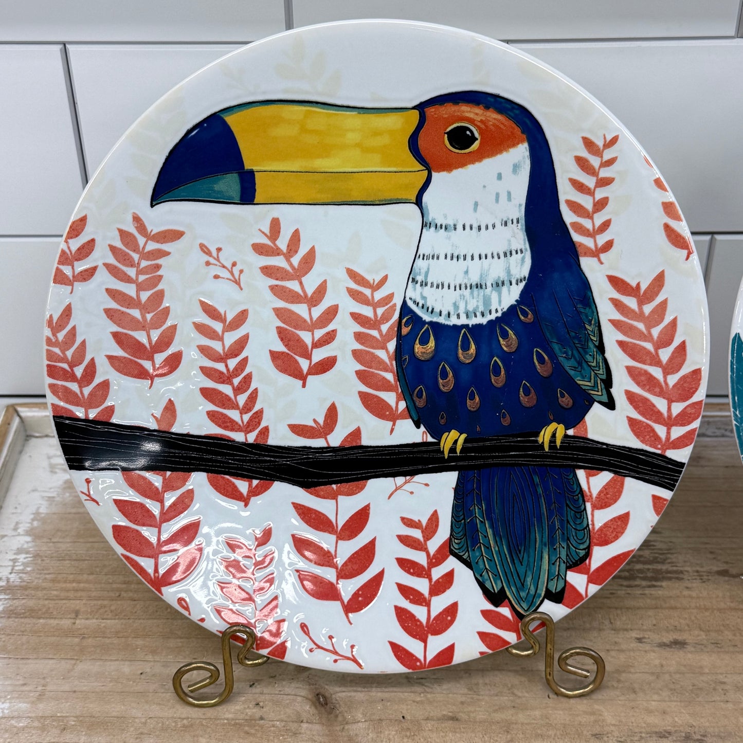 Pier 1 Tropical Bird Stoneware Salad Plates Set of 4 2010s