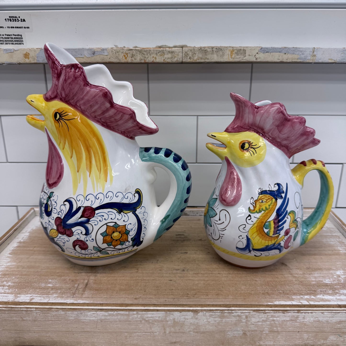 Hand Painted Romanian Rooster Pitchers Set of 2