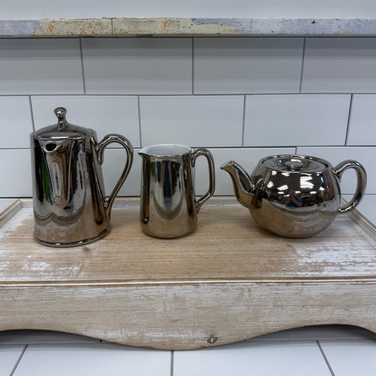 Royal Worcester Tea Set True Silver Lustre, Porcelain Set of 3