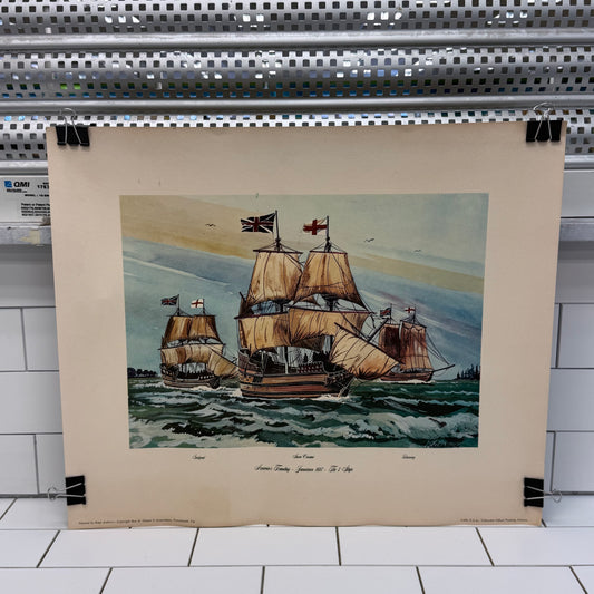 Raul Araluce Three Ships Jamestown 1607 Lithograph