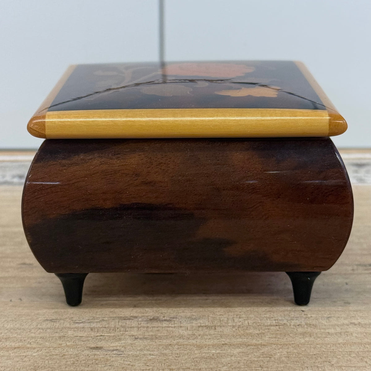 Italian Floral Inlay Music Box Reuge Vintage 1970s