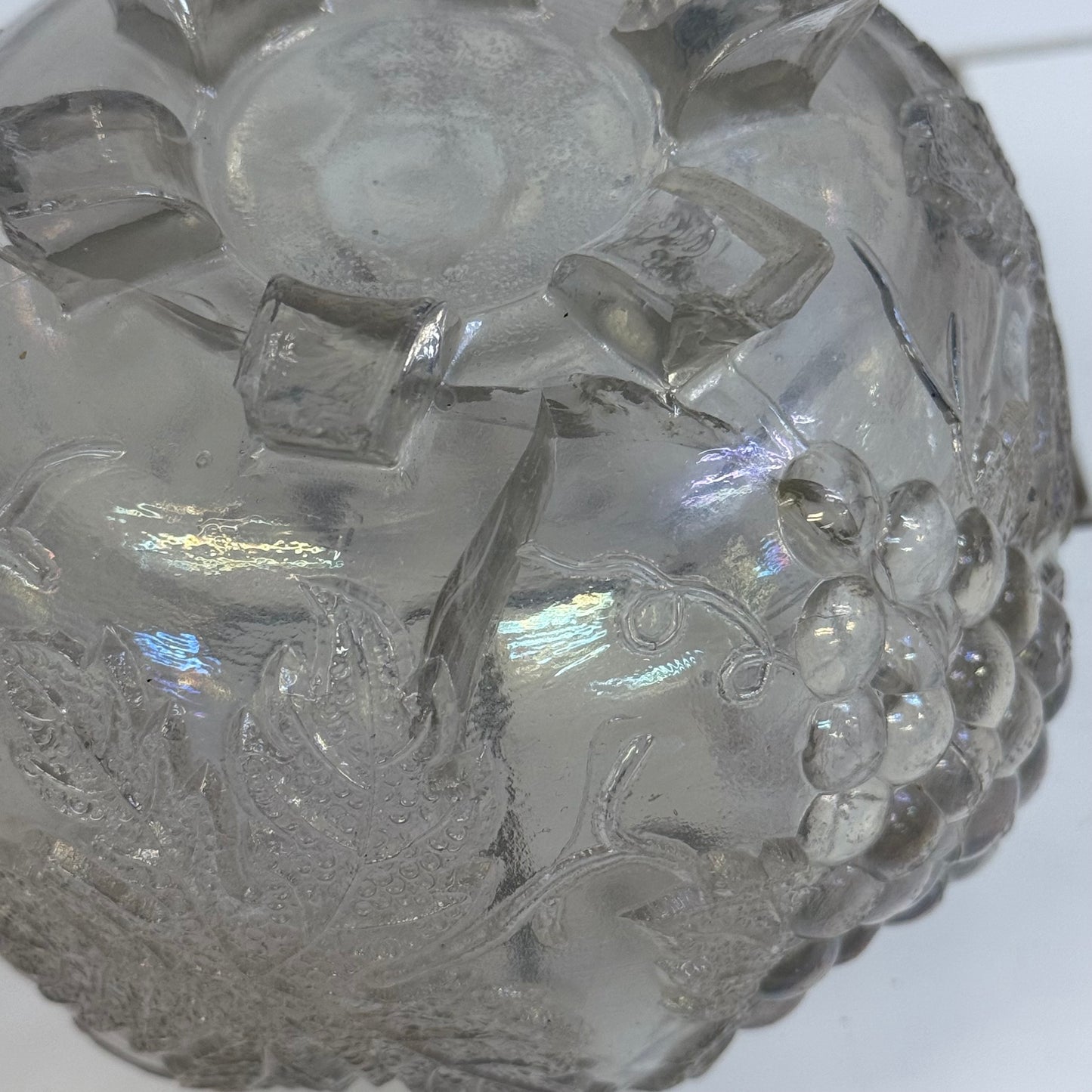 Dugan Grape Delight White Carnival Glass Bowls, Set of 3 c.1910s