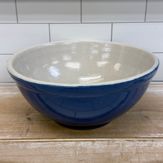Blue White Stoneware Farmhouse Mixing Bowl Vintage  1950s