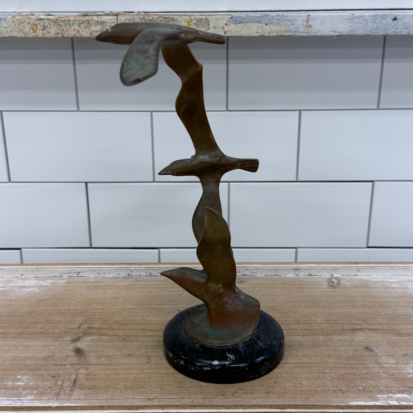 Brass Seabird Sculpture on Marble Base 1970s