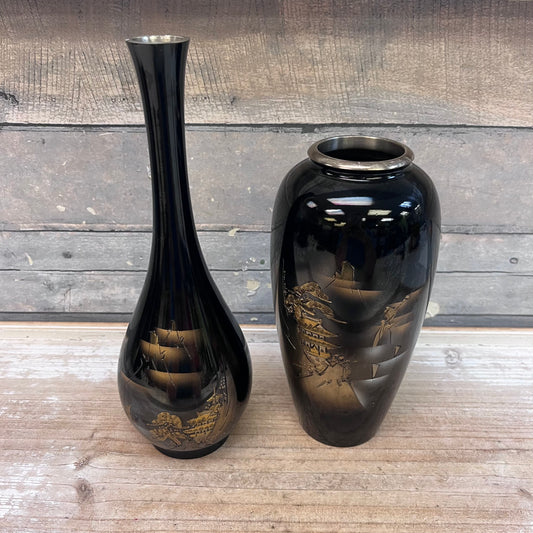 Japanese Chokin Etched Metal Vase Selection
