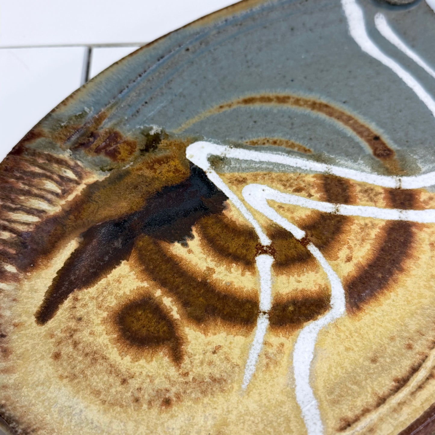 Signed Studio Art Pottery Abstract Handled Tray Stoneware