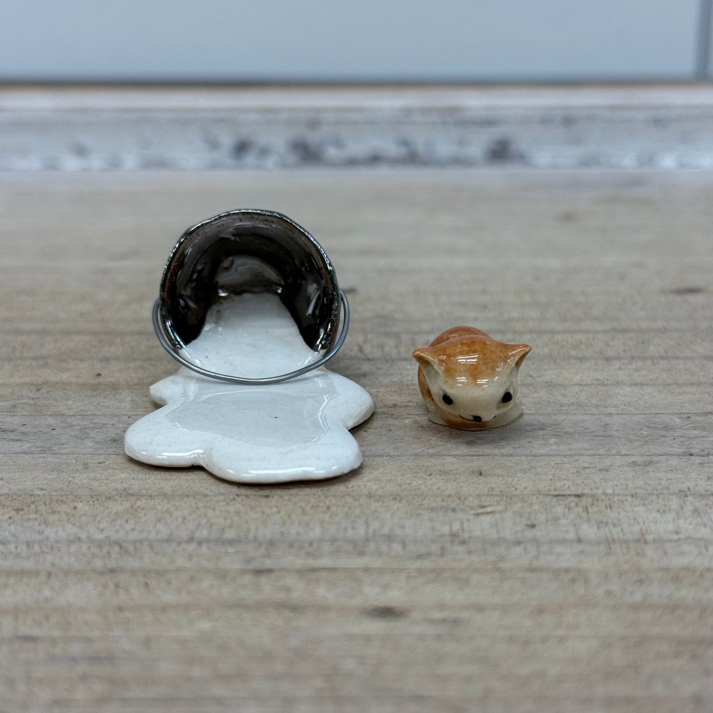 Hagen Renaker Spilt Milk Bucket and Kitten Figurine, Ceramic