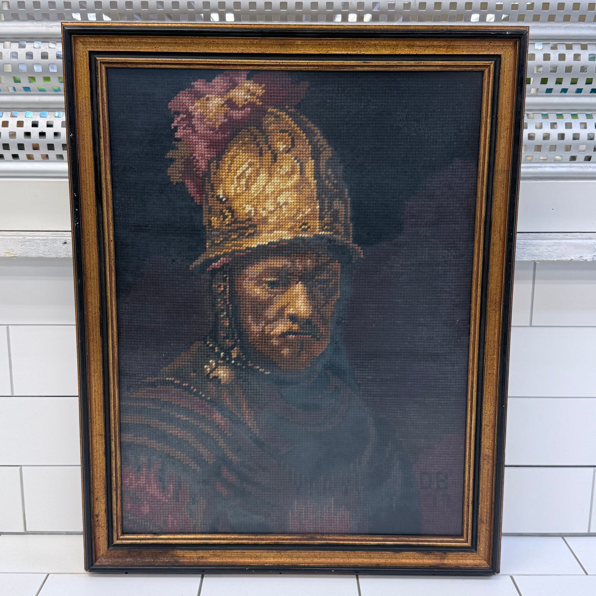 The Man with the Golden Helmet Framed Needlepoint Art 1977