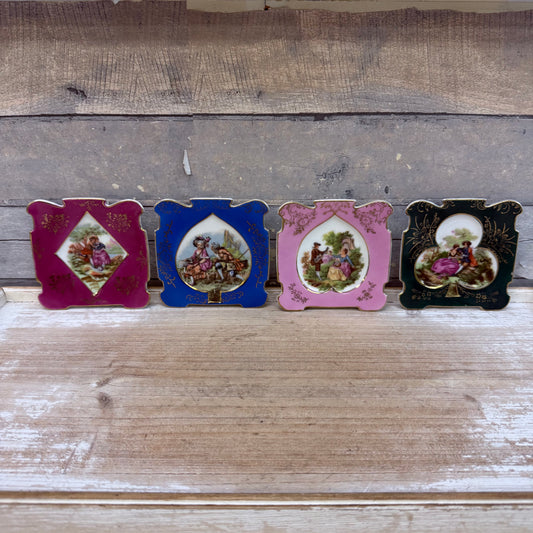 Chase Hand Painted Courting Couple Porcelain Plates, Set of 4