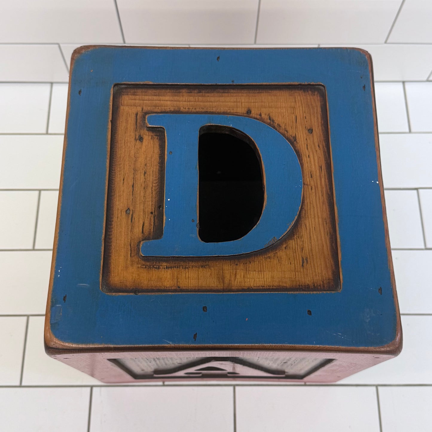 Vintage Folk Art Oversized Alphabet Block Wood Display