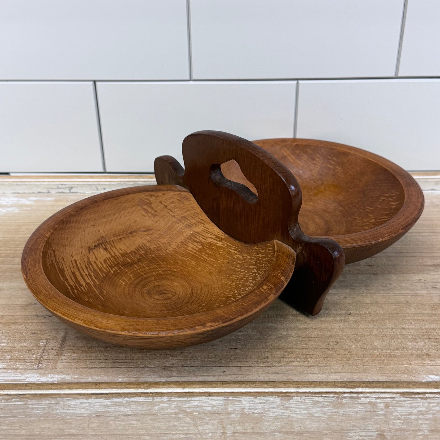 Woodcraftery Handled Double Wooden Serving Bowl Server
