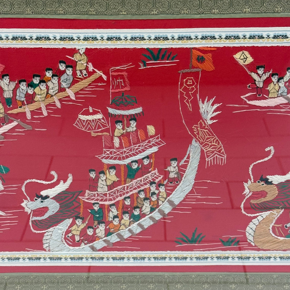 Chinese Dragon Boat Festival Silk Embroidery Framed Art