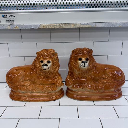 Vintage Ceramic Lion Statues Pair, MCM