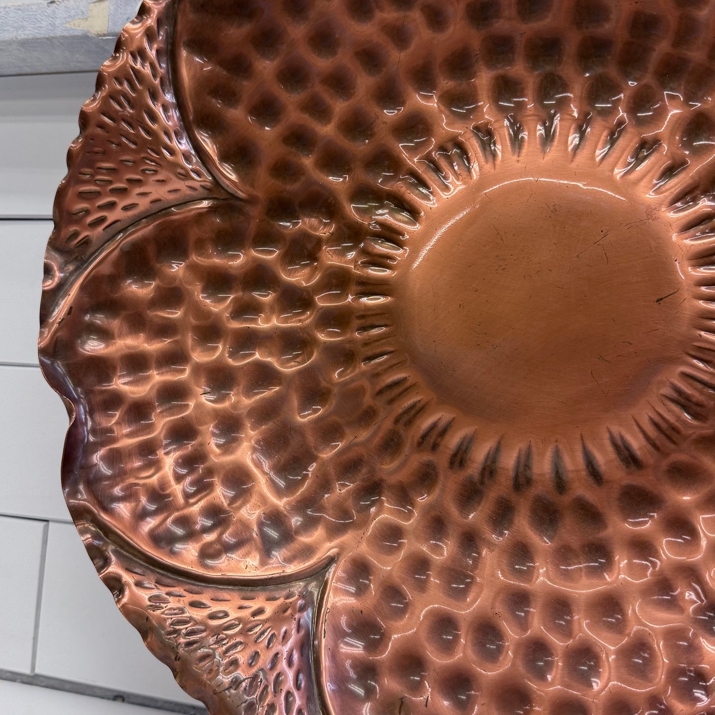 Gregorian Copper Hammered Floral Bowl Wall Hanging MCM