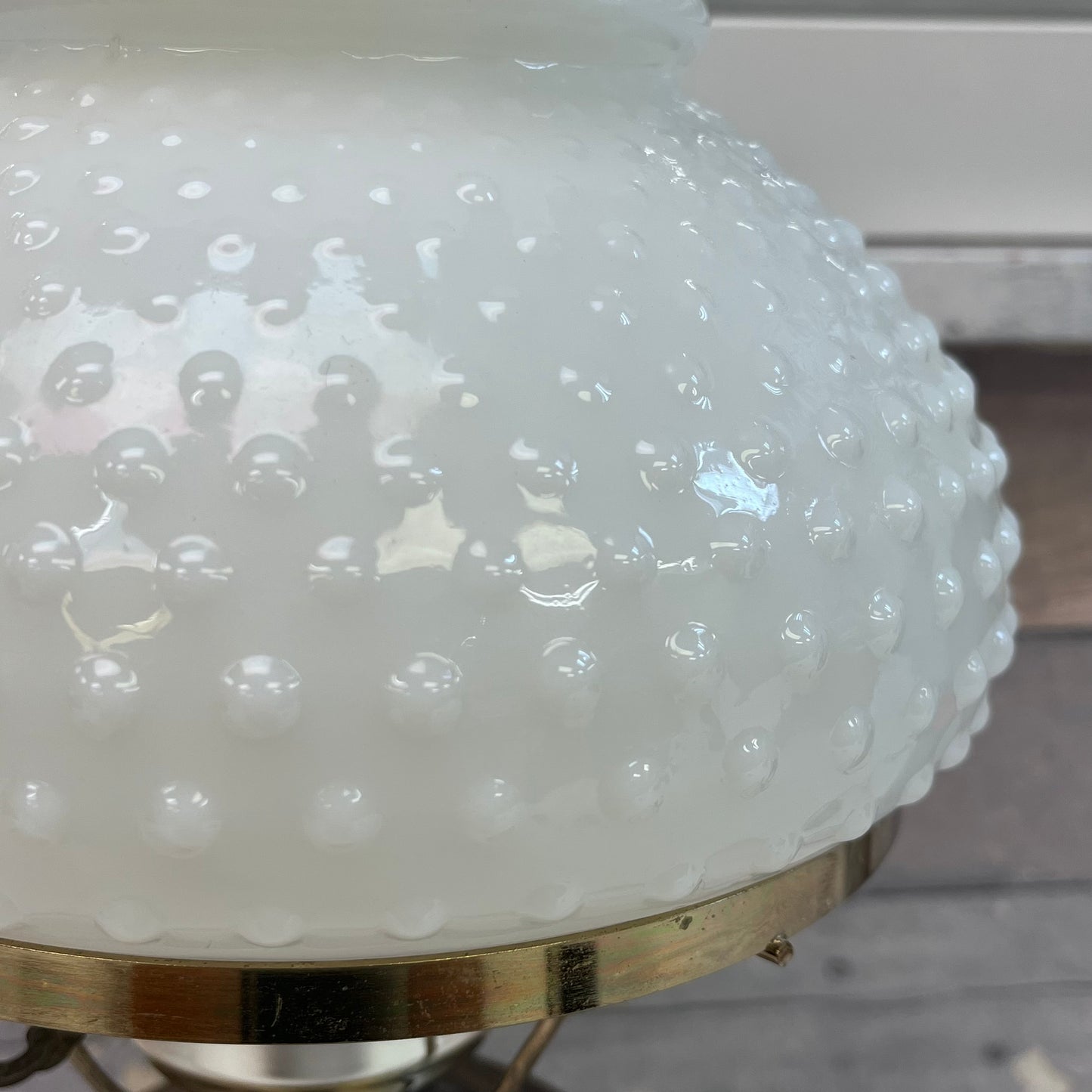 Brass Electric Lamp with Milk Glass Hobnail Shade, 1970s