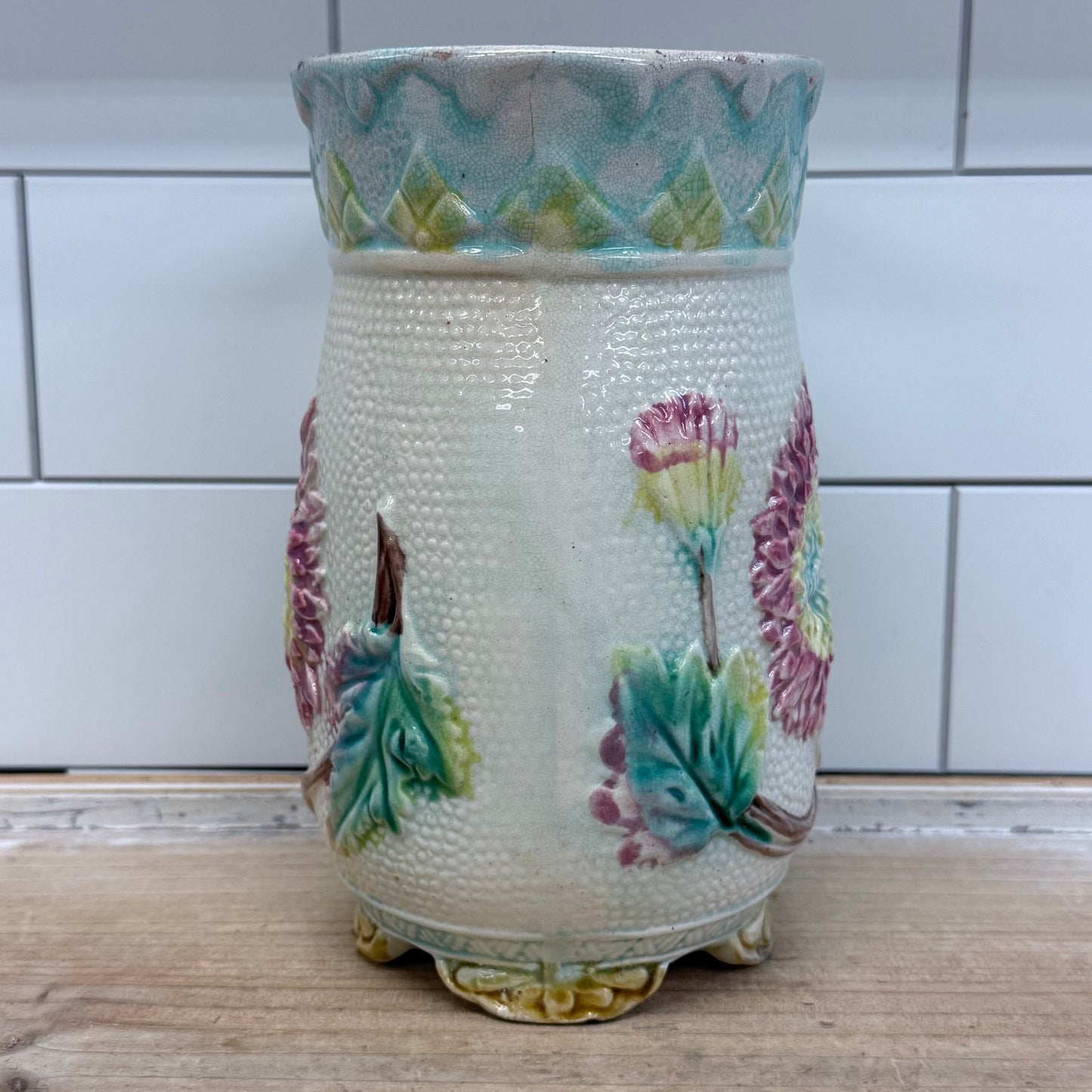 Antique Majolica Floral Jardinière Planter 1930s