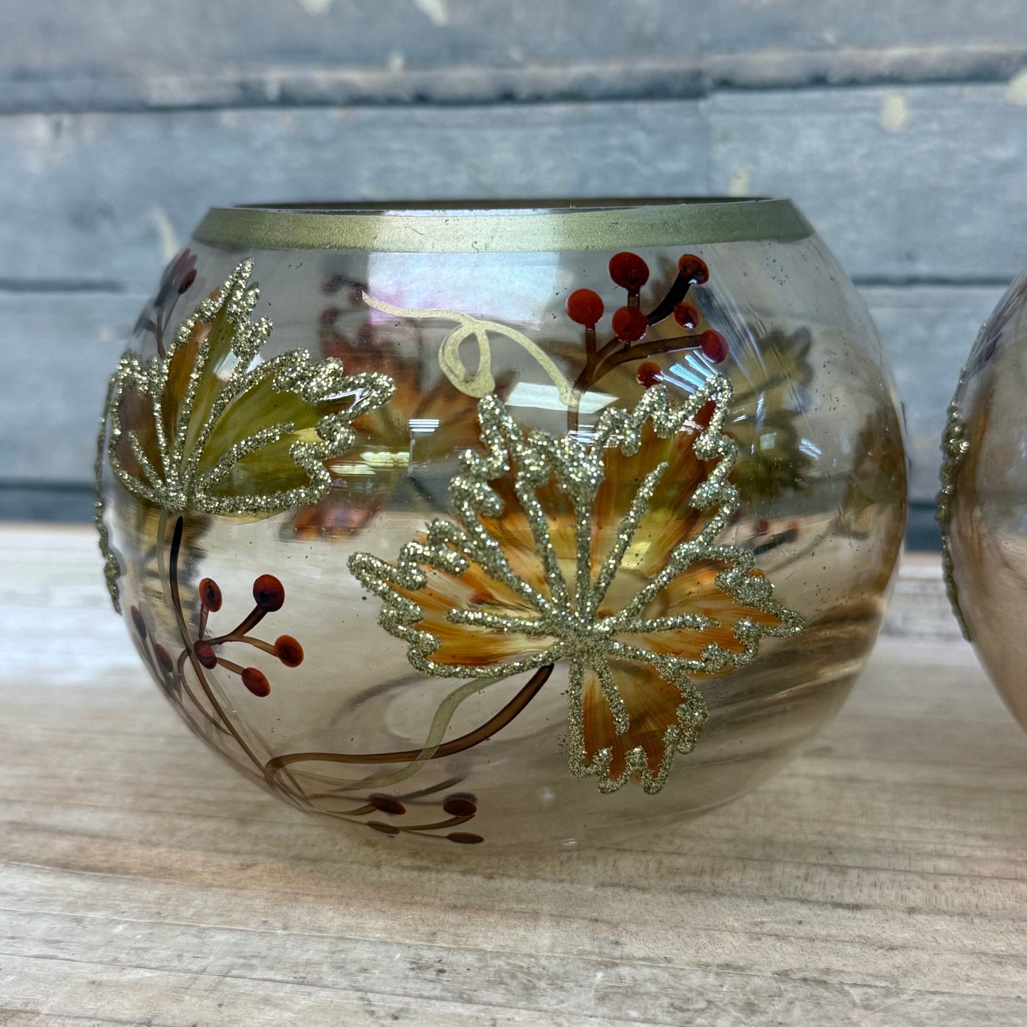 Autumn Leaves Glass Votive Holders, Set of 2