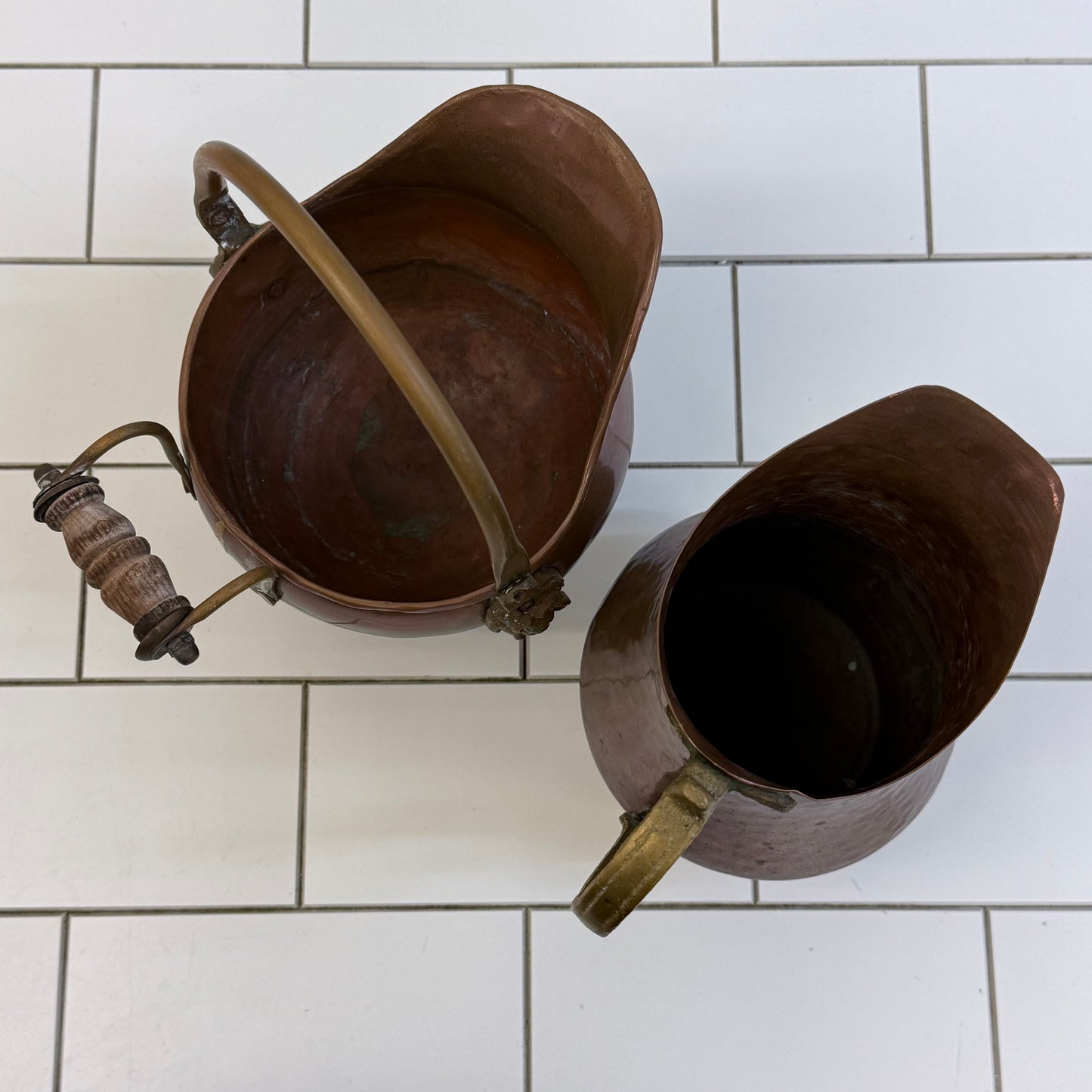 Copper Coal Scuttle & Hammered Pitcher Decor Set
