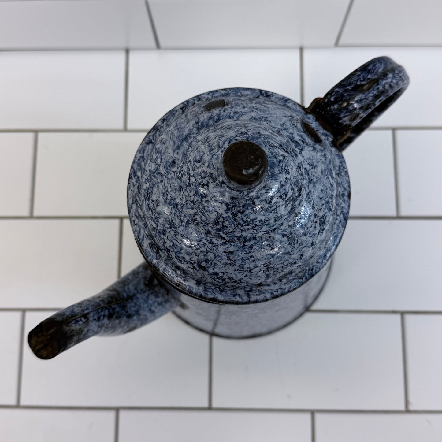 Vintage Speckled Graniteware Teapot Enameled Farmhouse Coffee Pot