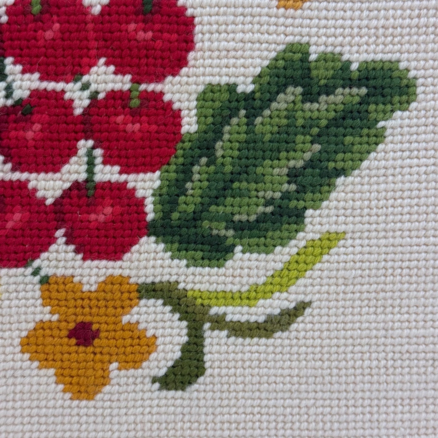 Cherries & Flowers Framed Embroidery Art Vintage 1970s