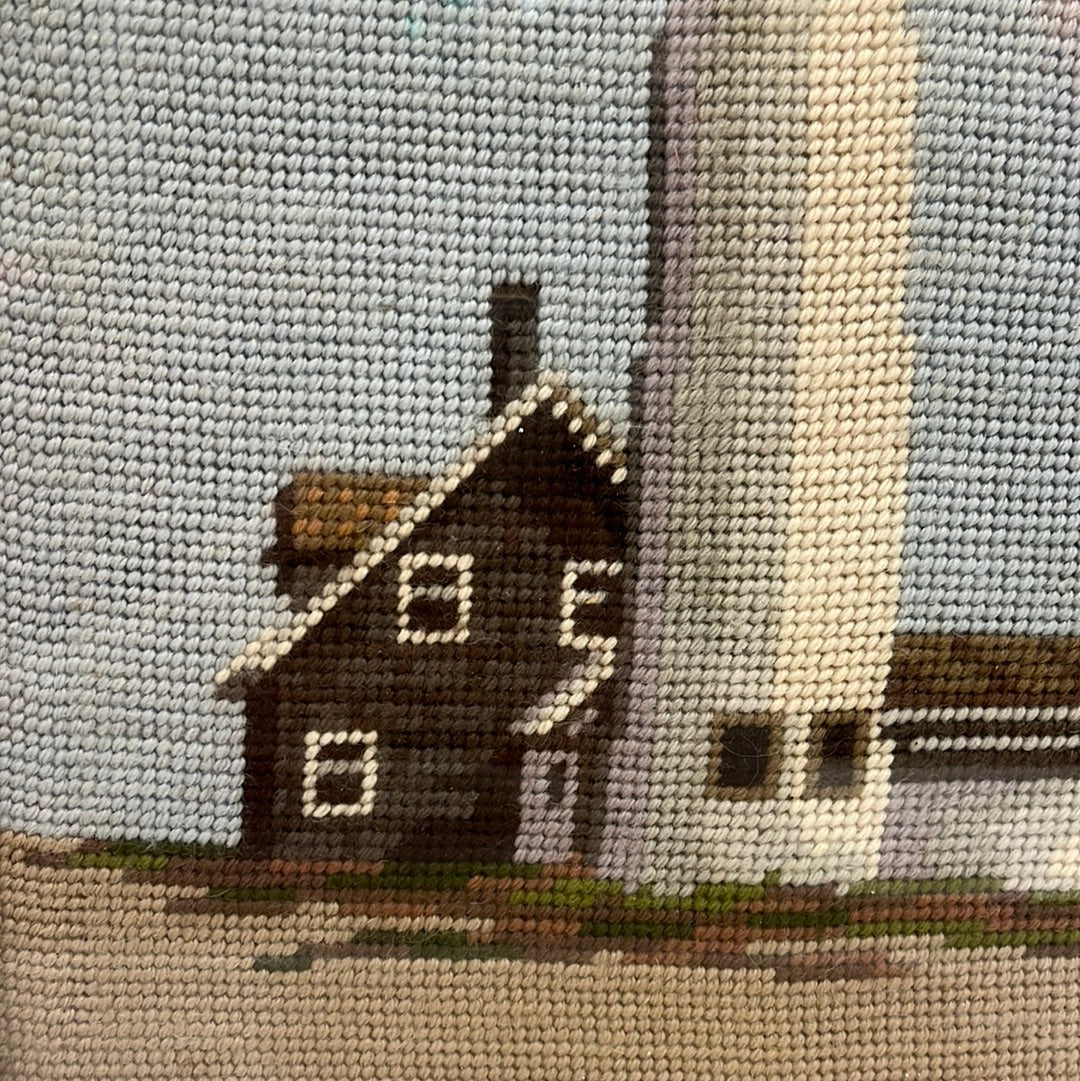 Stunning Lighthouse Crewel, Framed 16”