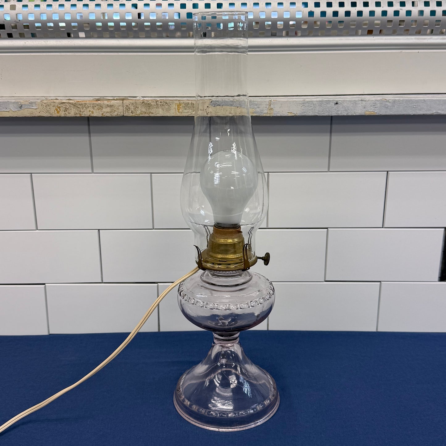 Purple Glass Finger Loop Oil Lamp Electrified c.1900s