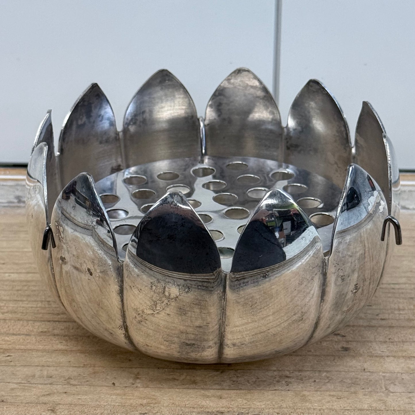 Leonard Silverplate Lotus Flower Frog Vase 1970s