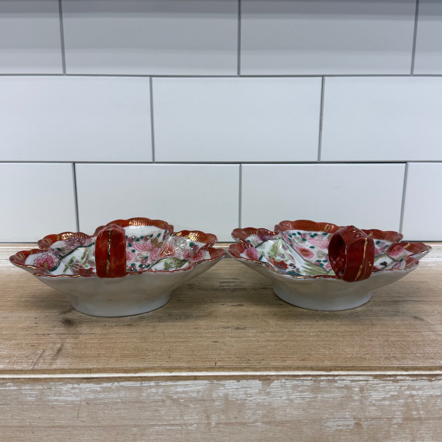 Japanese Geisha Porcelain Nappy Dishes Set of 2 1920s–30s