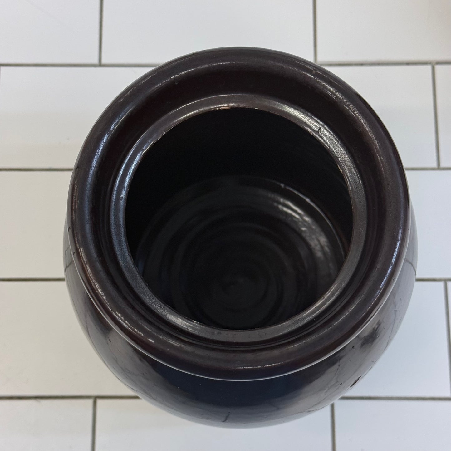 Stoneware Storage Crock with Wooden Lid Brown Glazed Kitchen Jar