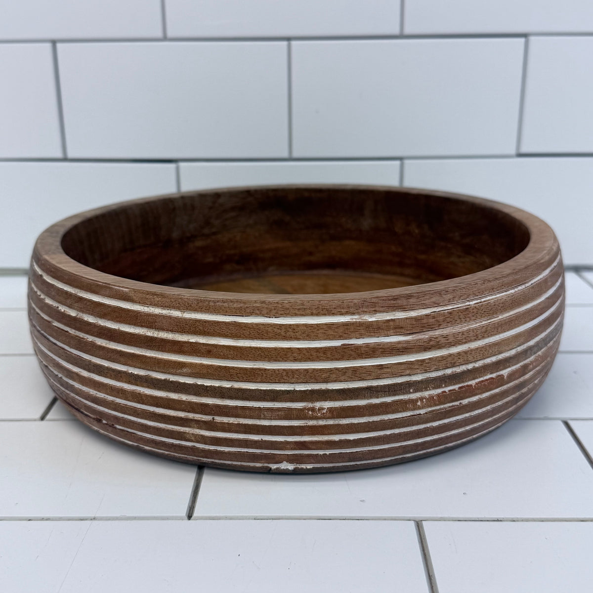 Rustic Wood Tray Bowl & Blue Ceramic Decor Set