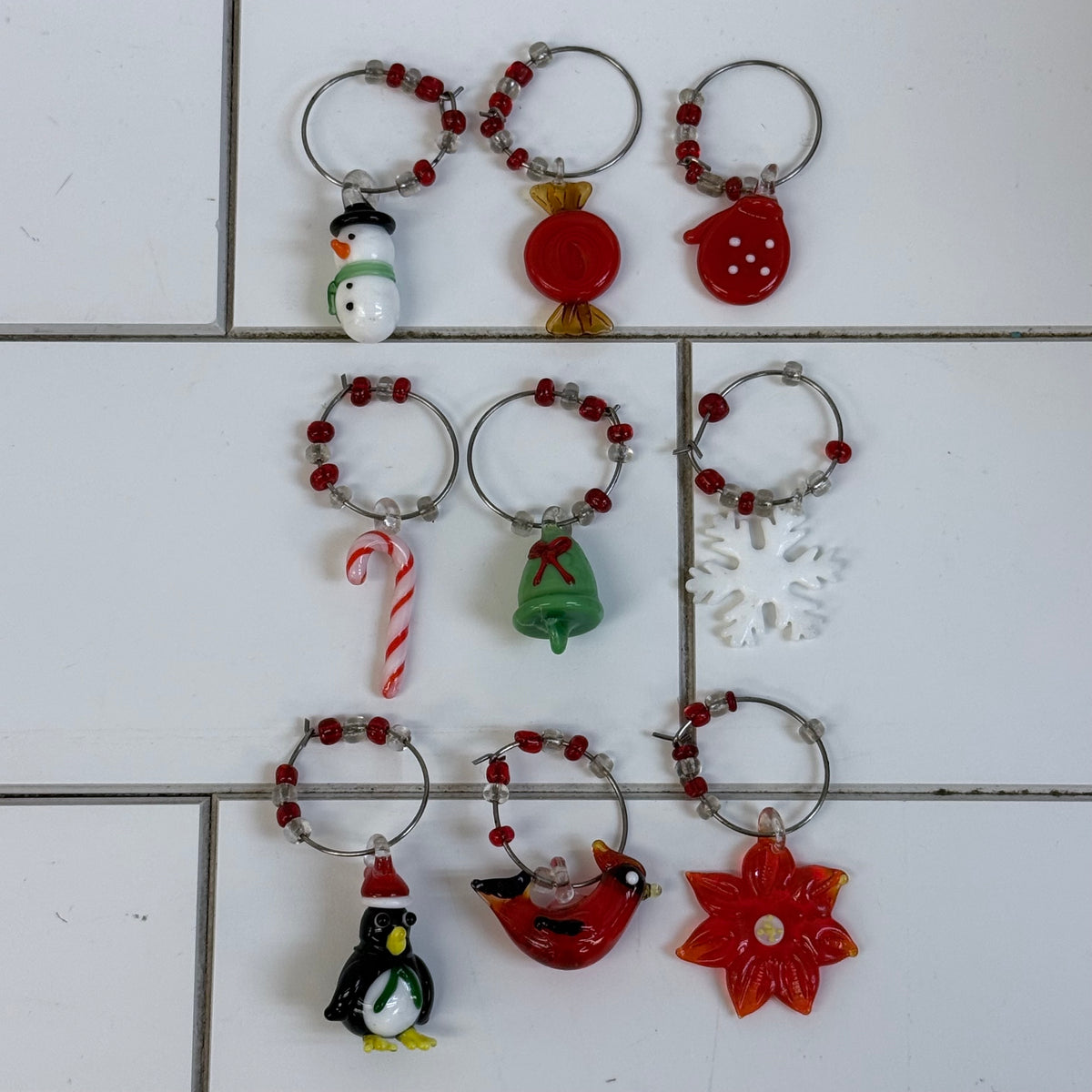 LS Arts Glass Christmas Tree Wine Charm Holder