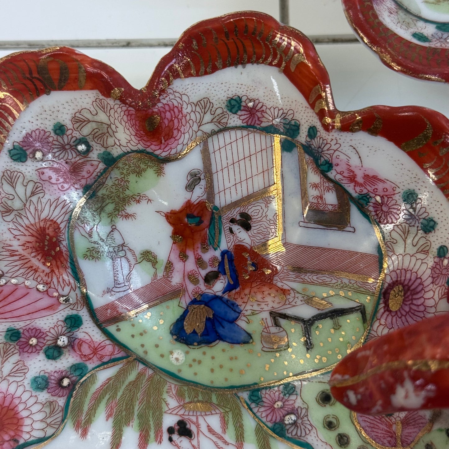 Japanese Geisha Porcelain Nappy Dishes Set of 2 1920s–30s