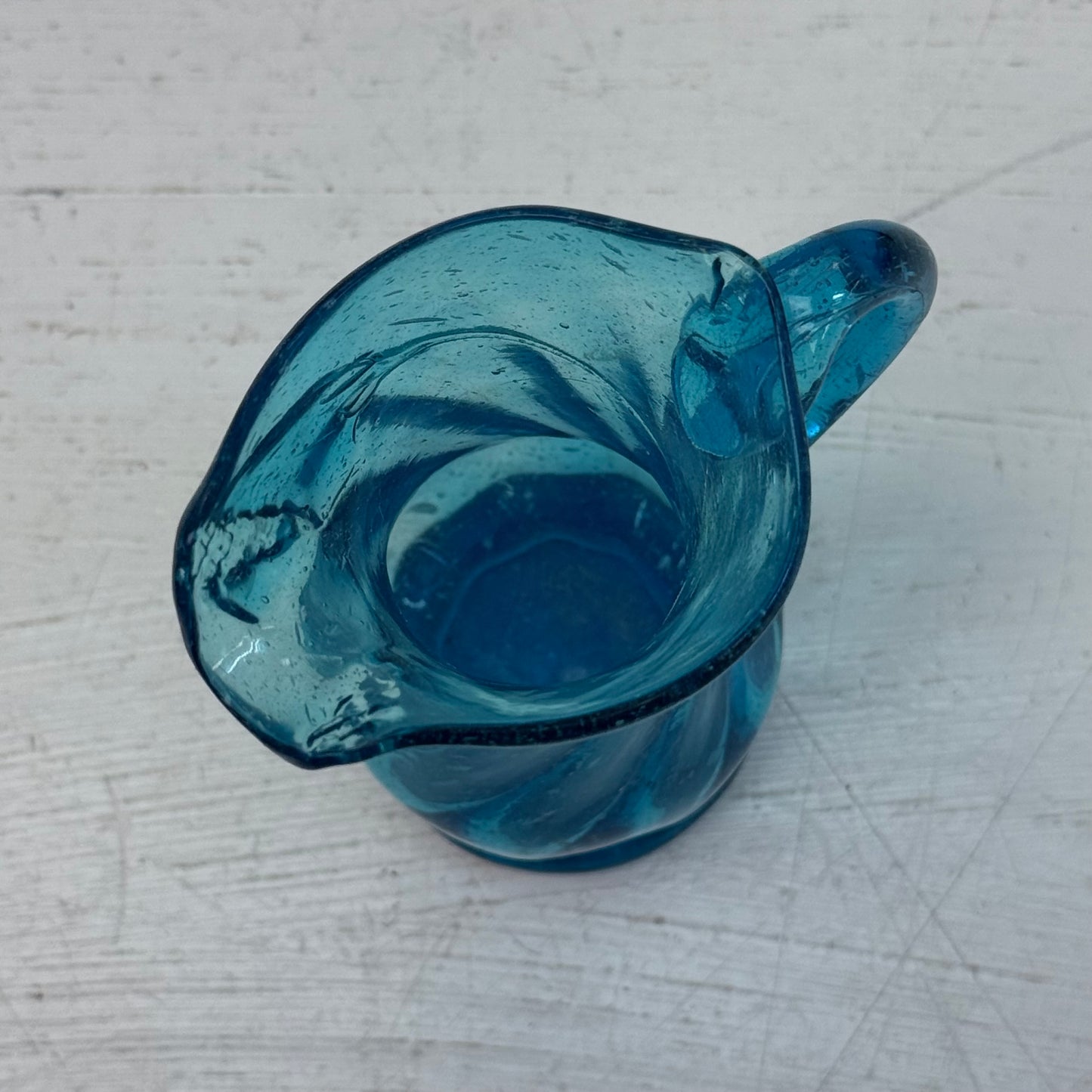 Hand Blown Seeded Swirl Glass Pitcher