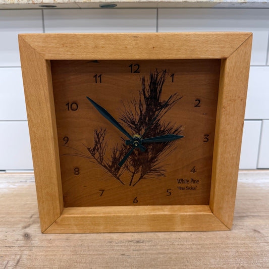Sabbath-Day Woods White Pine Botanical Wood Box Clock