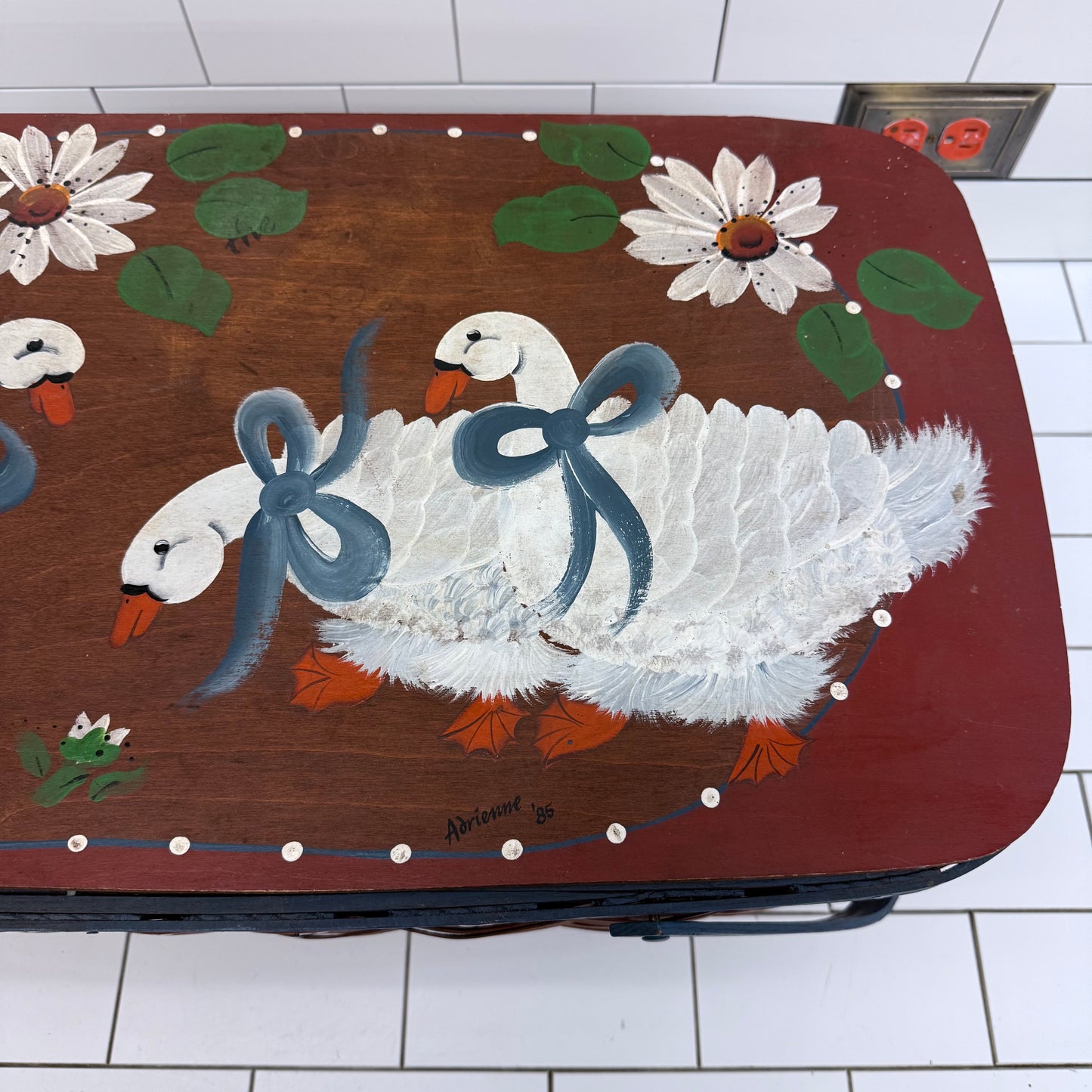 Basketville Signed Geese Picnic Basket Vermont Folk Art 1985