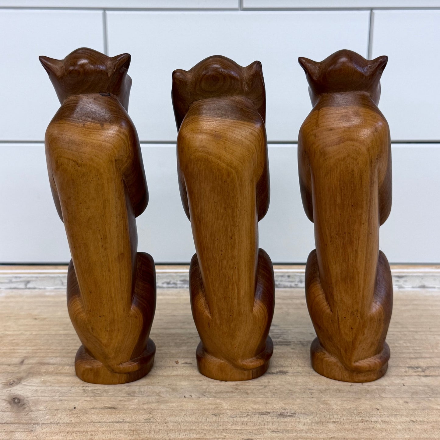 Three Wise Monkeys Carved Wood Figurines Set of 3