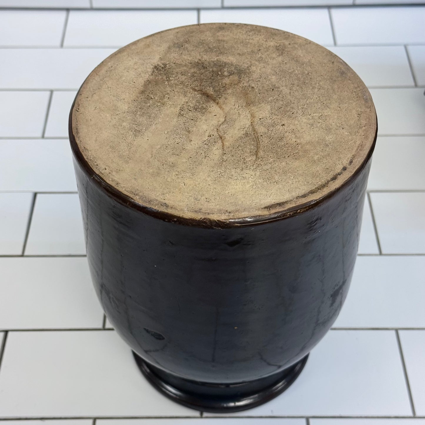 Stoneware Storage Crock with Wooden Lid Brown Glazed Kitchen Jar