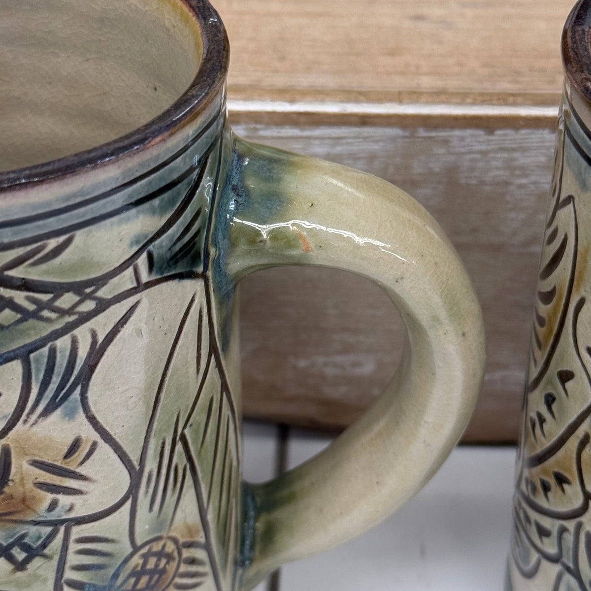 Folk Art Pottery Mugs Set of 4 Ceramic Tankards